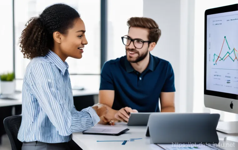 데이터사이언스에서 군집 분석 - **Prompt 1: Collaborative Data Science Team**
    A diverse team of four data scientists, two men an...