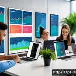 Home 19 데이터사이언스와 소셜 미디어 분석 - A vibrant digital marketing office scene showing a diverse team of young professionals analyzing soc...