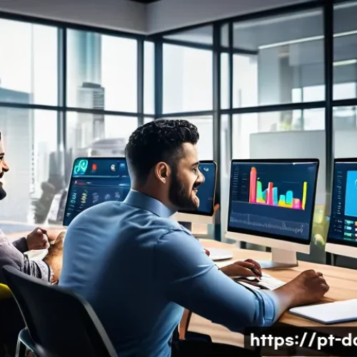 Home 33 데이터사이언스와 감성 분석 - A vibrant digital workspace scene featuring a diverse group of Brazilian professionals analyzing soc...