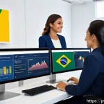 Home 18 데이터사이언스와 인공지능 - A modern Brazilian retail store office with a diverse team of professionals using real-time data ana...