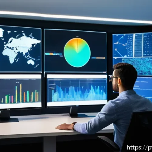 Home 17 데이터사이언스에서 비지도학습 - A modern data scientist working in a bright, spacious office filled with multiple large monitors dis...